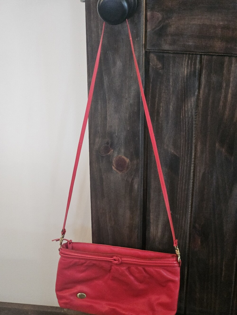 Vintage 80s Red Leather Aigner Shoulder Bag
